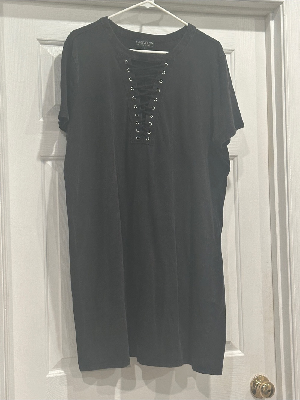 Forever 21 Black Mineral Was Lace-Up Knit Tee Dress